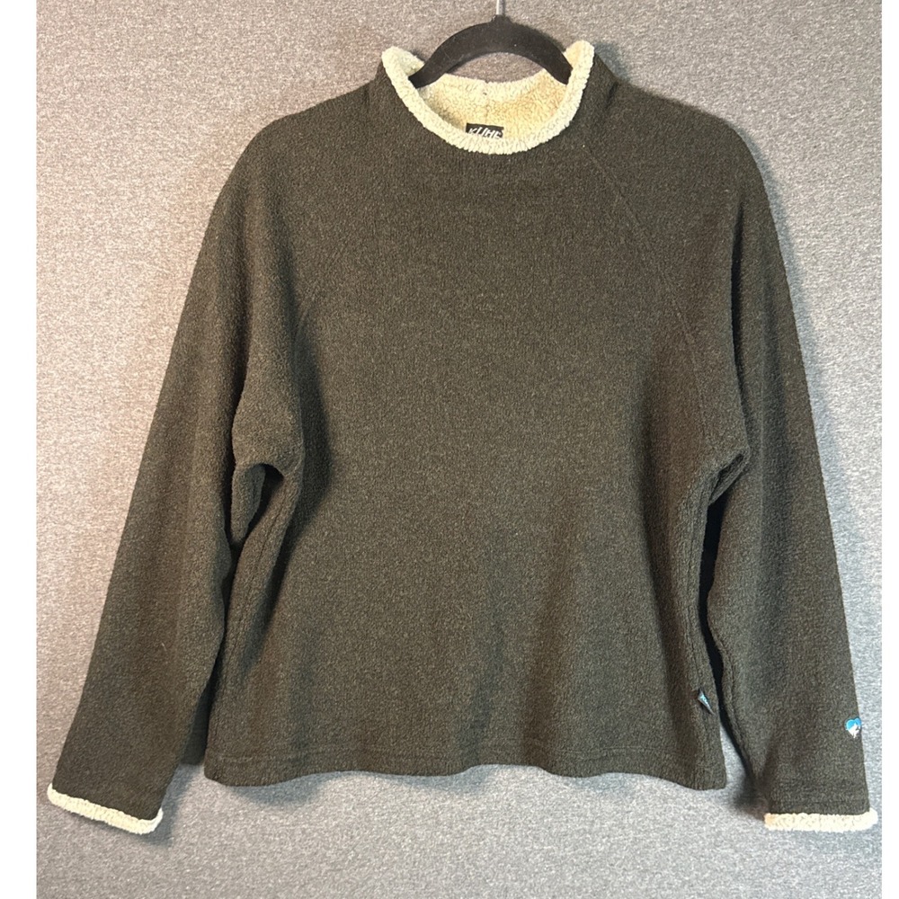 Vintage KUHL Alfpaca Fleece Pullover Sweater Women Medium Olive Green Mock Neck